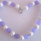 17'' 14mm white shell pearl and lavender jade necklace