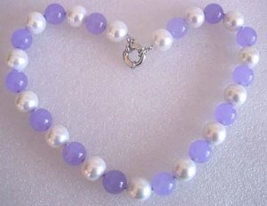 17'' 14mm white shell pearl and lavender jade necklace