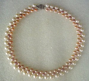 17'' 3-color button pearl necklace