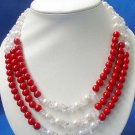 3 strands pearl coral crystal necklace