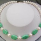 17'' white pearl and green turquoise bead necklace