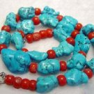 17.5'' baroque turquoise red coral necklace