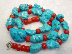 17.5'' baroque turquoise red coral necklace