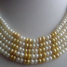 Wholesale 5 pcs white and golden pearl necklace