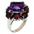 925 Sterling Silver Ring With Genuine Amethyst & Garnet Gemstone
