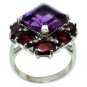925 Sterling Silver Ring With Genuine Amethyst & Garnet Gemstone