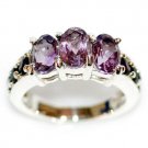 925 Sterling Silver Genuine Amethyst & Garnet Ring
