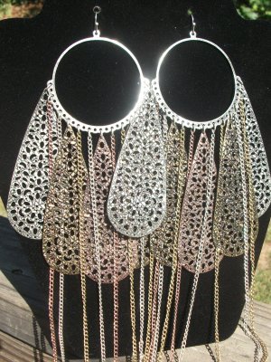 Silver , bronze, gold large dangle earrings