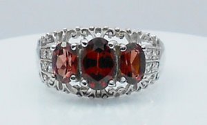 3stones Garnet with CZ 925 Sterling Silver