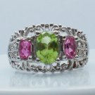 Pink Toumaline&Peridot with CZ .925 Sterling Silver