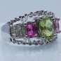 Pink Toumaline&Peridot with CZ .925 Sterling Silver