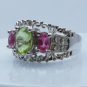 Pink Toumaline&Peridot with CZ .925 Sterling Silver