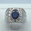 Men ring 2.32ct genuine Blue Sapphire & CZ 925 Sterling Silver