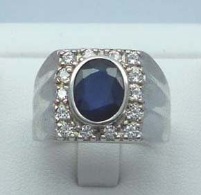 Men ring 2.32ct genuine Blue Sapphire & CZ 925 Sterling Silver