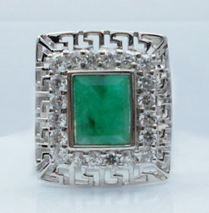 Emerald men ring around stencil sterling silver