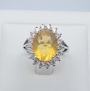 genuine fire opal & cubic zirconia sterling silver