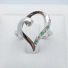 Emerald with CZ heart ring sterling silver