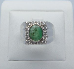 2.00ct Emerald & CZ 925 Sterling Silver Men's Ring