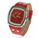 CaiQi Chic Square Case with Round Dial Design Unisex Quartz Watch (Red)