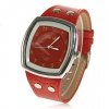 CaiQi Chic Square Case with Round Dial Design Unisex Quartz Watch (Red)