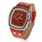CaiQi Chic Square Case with Round Dial Design Unisex Quartz Watch (Red)