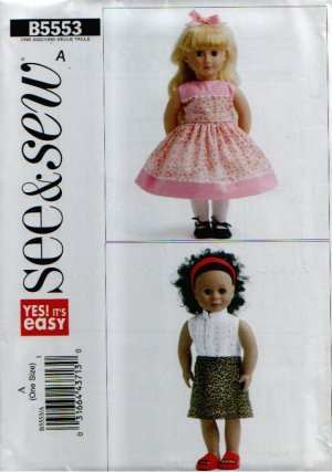 18" Doll Dress & Top Clothes Pattern Uncut. See & Sew B5553