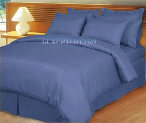 1000TC EGYPTIAN COTTON ROYAL BLUE STRIPE SINGLE BED SHEET SET