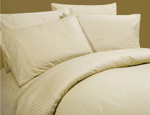1000TC EGYPTIAN COTTON BEIGE STRIPE SUPER KING BED SHEET SET