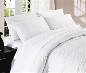 1000TC EGYPTIAN COTTON WHITE STRIPE SUPER KING BED SHEET SET