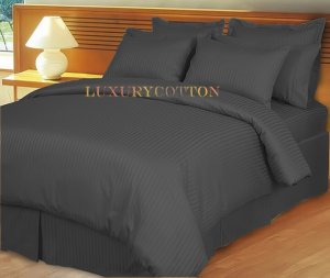 1000TC EGYPTIAN COTTON CARBON GREY STRIPE SUPER KING BED SHEET SET