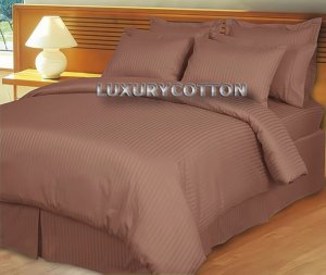 1000TC EGYPTIAN COTTON SALMON STRIPE KING DUVET QUILT COVER SET
