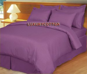 1000TC EGYPTIAN COTTON PURPLE STRIPE DOUBLE DUVET QUILT COVER SET