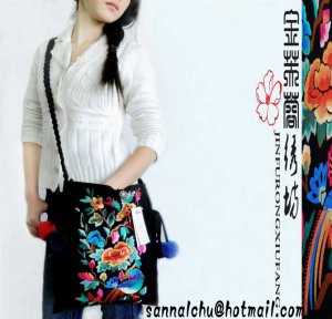 vivid bird and floral embroidered messenger bag, cute cross body bag for lady
