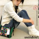lovely green school bag, embroidery cotton and linen bag