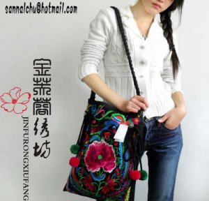 braided strap cross body bag, with colorful floral embroid