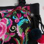 braided strap cross body bag, with colorful floral embroid