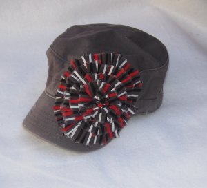 CADET HAT GRAY DISTRESSED WITH STRIPED MATERIAL ROSE
