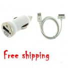 White USB Mini Car Charger + Data Sync Charger Cable for iPhone 4S 4 3G 3GS iPod