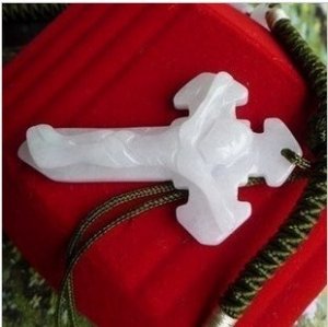 Natural white jade pendant cross of Christ. Jesus hand carved, about 46x26x6mm