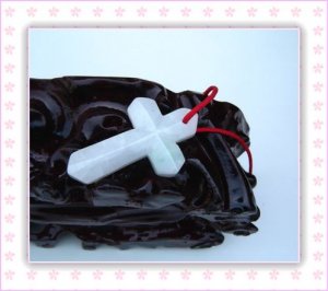 Natural white jade pendant cross of Christ. Hand-carved jade pendant. 48x24x5mm.