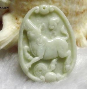 white jade pendant, hand-carved, lucky cow pendant / pendants