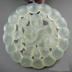 Natural white jade, hand-carved, lucky pendant, clear gloss