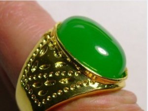 Natural emerald ring. Green jade ring surface. Successful men's choice.