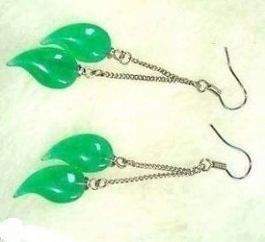 Fine jade earrings. Hand-carved, green emerald earrings. Ms. beautiful choice (pair price)