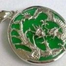 Hand-carved; Tibetan silver inlay green jade pendant colorful ripples; natural pendant