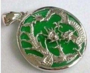 Hand-carved; Tibetan silver inlay green jade pendant colorful ripples; natural pendant