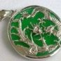 Hand-carved; Tibetan silver inlay green jade pendant colorful ripples; natural pendant