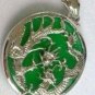 Hand-carved; Tibetan silver inlay green jade pendant colorful ripples; natural pendant