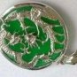 Hand-carved; Tibetan silver inlay green jade pendant colorful ripples; natural pendant