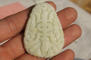 Natural white jade. Hand-carved (longevity) necklace. Longevity Pendant